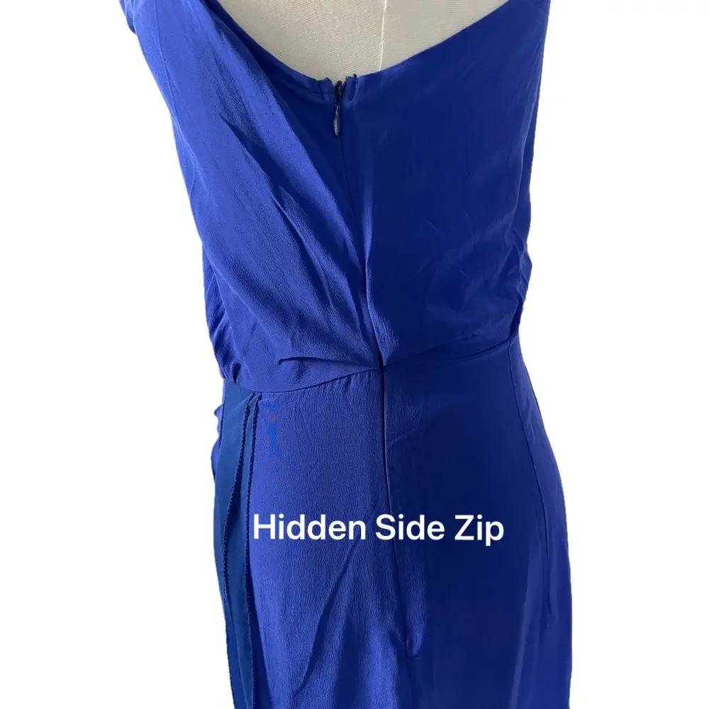Anthro Greylin Silk Wrap Dress Blue Cowl Neck Mini Wedding Guest XS
